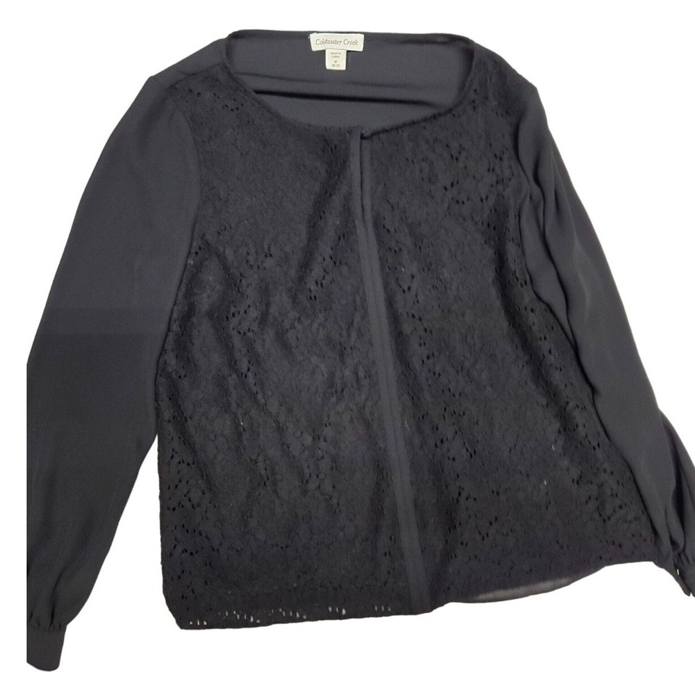 Coldwater Creek Lace‎ Blouse Long Sleeve Elegant Top Black Size M